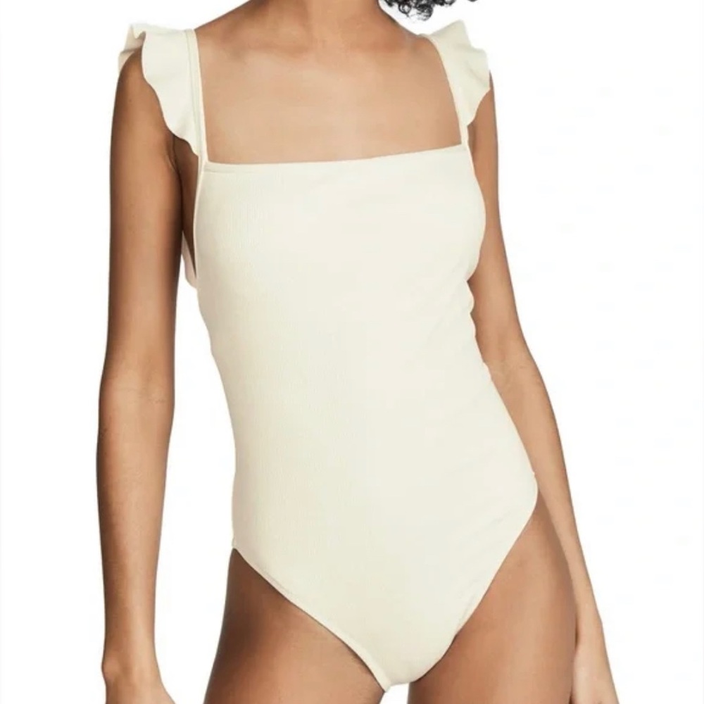 Madewell Cream Second Wave Ribbed Ruffle-strap One-Piece